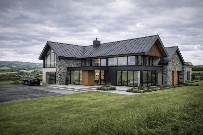 House with standing seam roof in Ireland